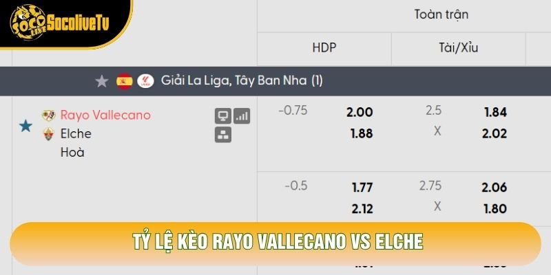 Tỷ lệ kèo Rayo Vallecano vs Elche Tỷ lệ kèo Rayo Vallecano vs Elche